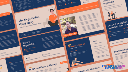 The Depression Workshop. Pitch Deck presentation showcasing cinematic designs and professional pitch decks.Pitch Deck Studios Mockups: Professional Investor Pitch Deck Designs.