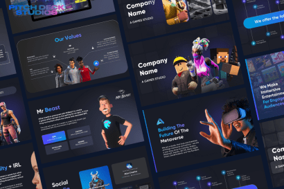 Metaverse. Pitch Deck presentation showcasing cinematic designs and professional pitch decks.